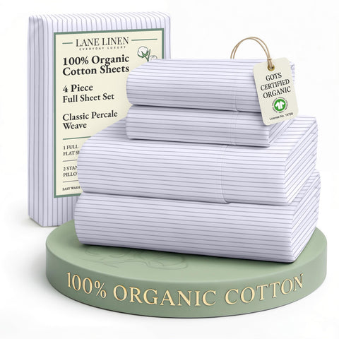 Lane Linen organic full sheet set front view highlights hotel-quality softness