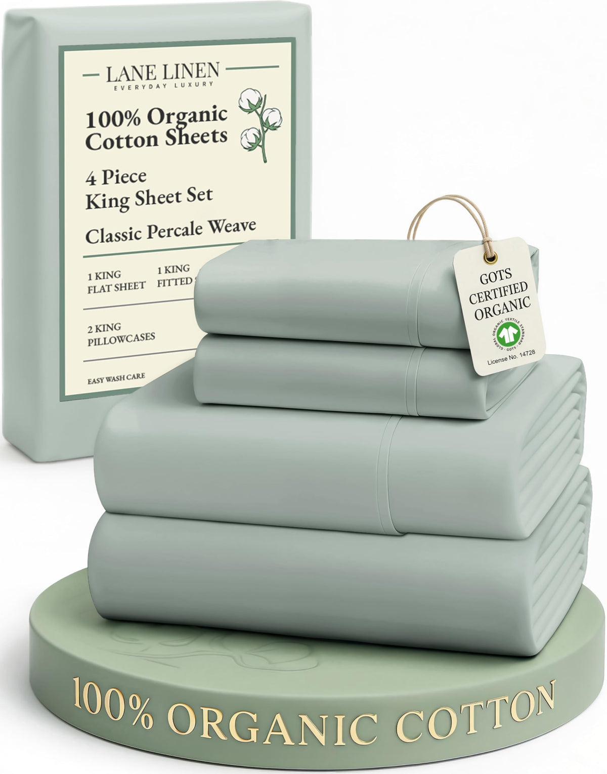 LANE LINEN organic sheets packaged in a reusable fabric bag for eco-friendly storage