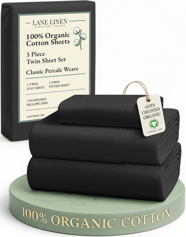 Lane Linen organic twin flat sheet with hotel-style crisp percale for luxurious feel.