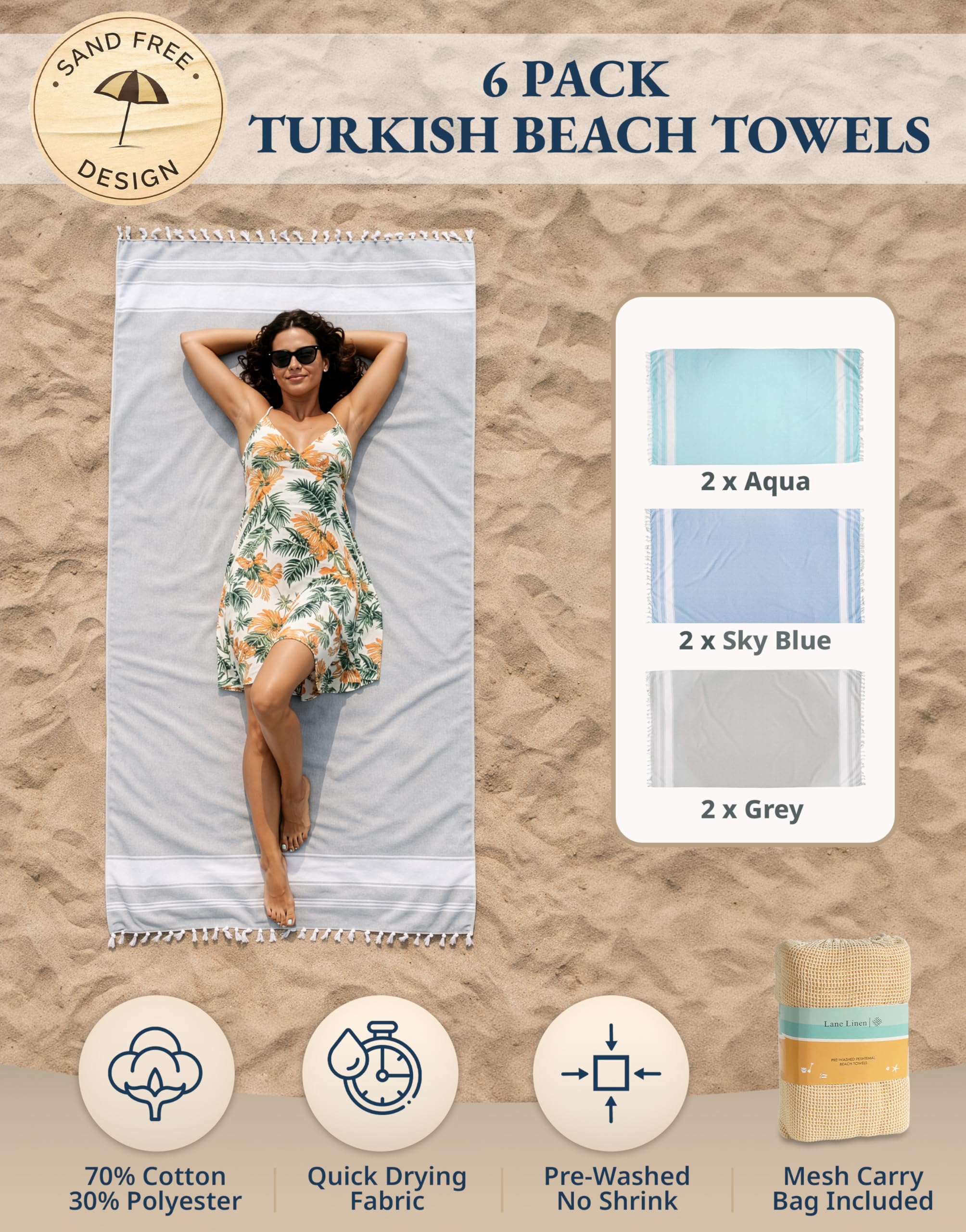 Lane Linen oversized 39x71 towel neatly folded for travel or storage.