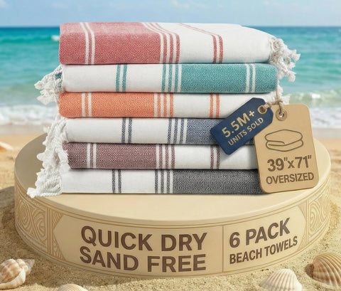 Lane Linen oversized beach towel spread on sand in diamond multi colors for beach use