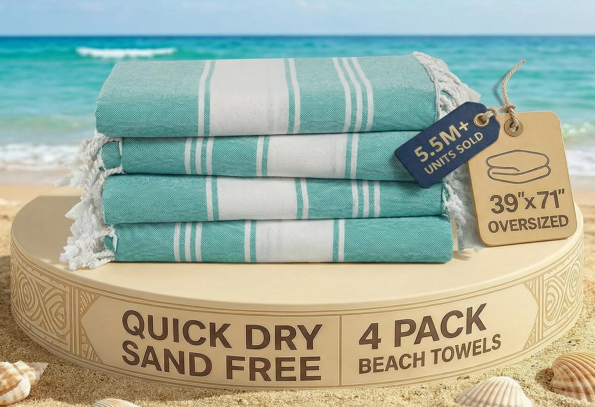 Lane Linen oversized beach towel 4-pack in hunter green, ideal for poolside lounging.