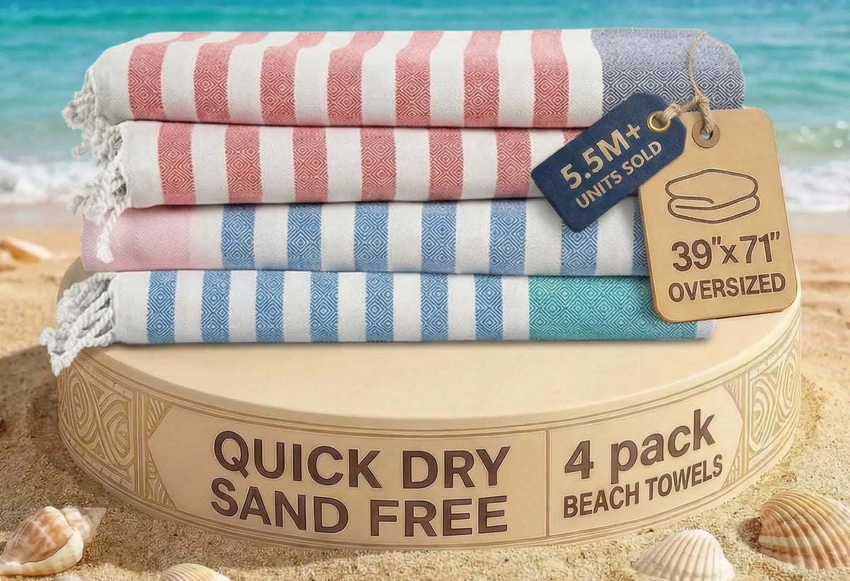 Lane Linen oversized beach towel pack-4 stacked for compact storage and quick access