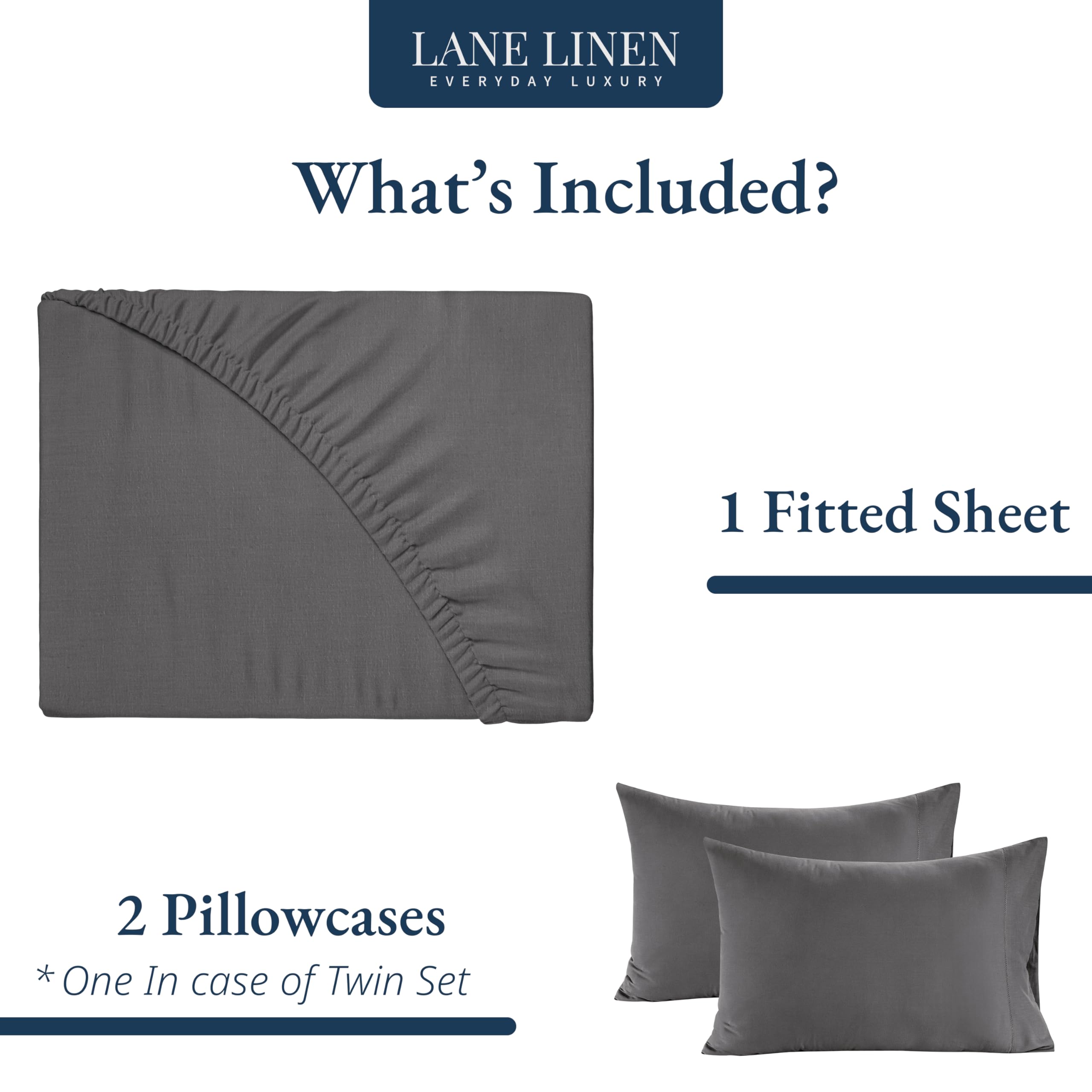 Lane Linen standard pillowcase charcoal demonstrates secure fit and soft cotton finish
