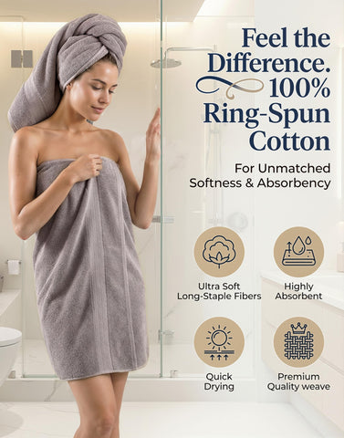 LANE LINEN Platinum bath towel 28x54 draped to highlight luxury and quick-drying feel.