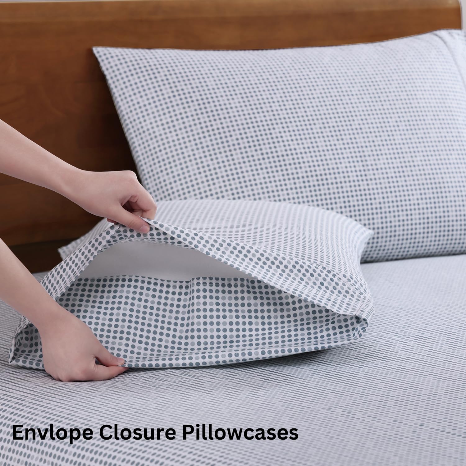 Lane Linen polka dot design close-up adds decorative bed styling.
