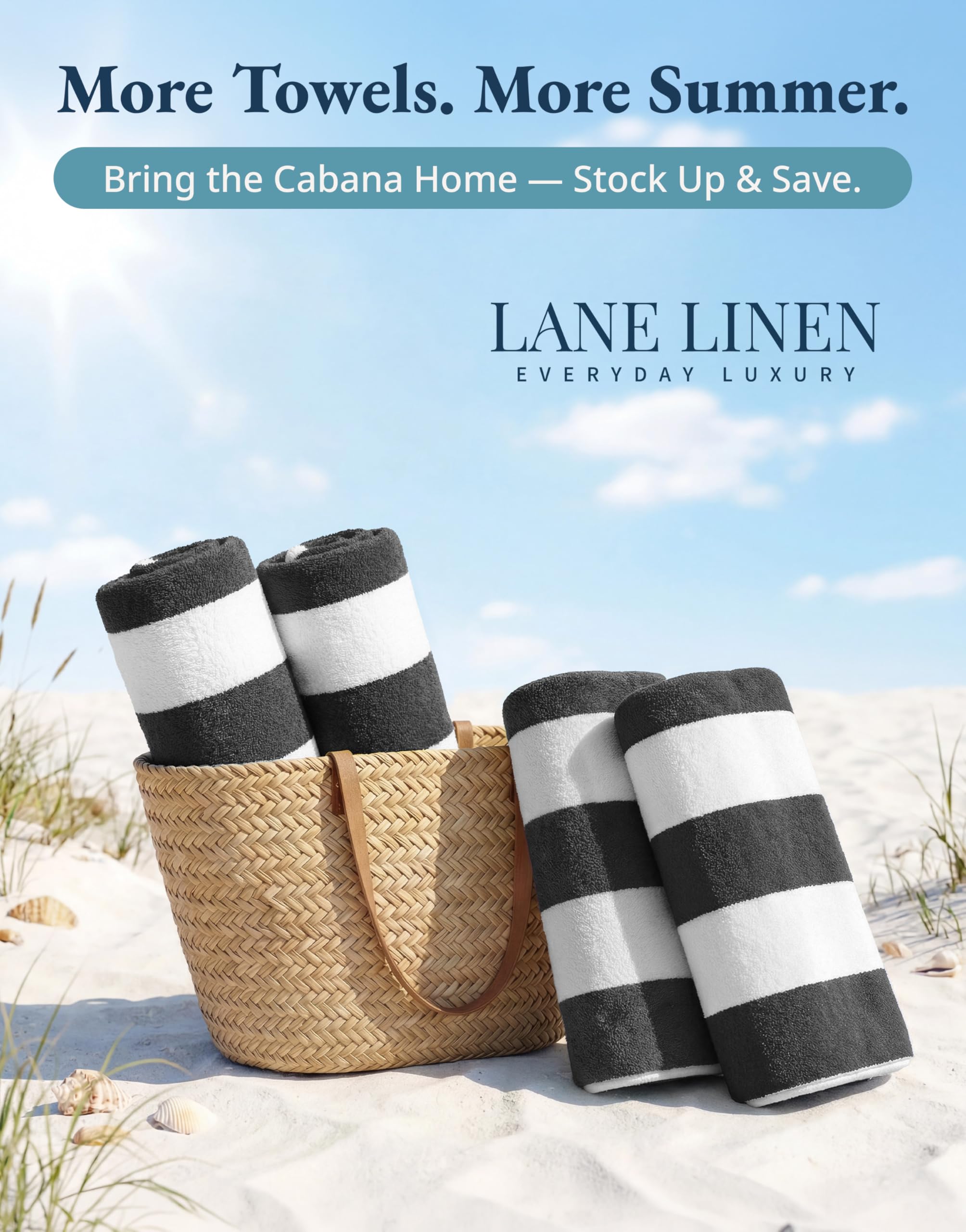 LANE LINEN versatile towel for beach, pool, and home use.