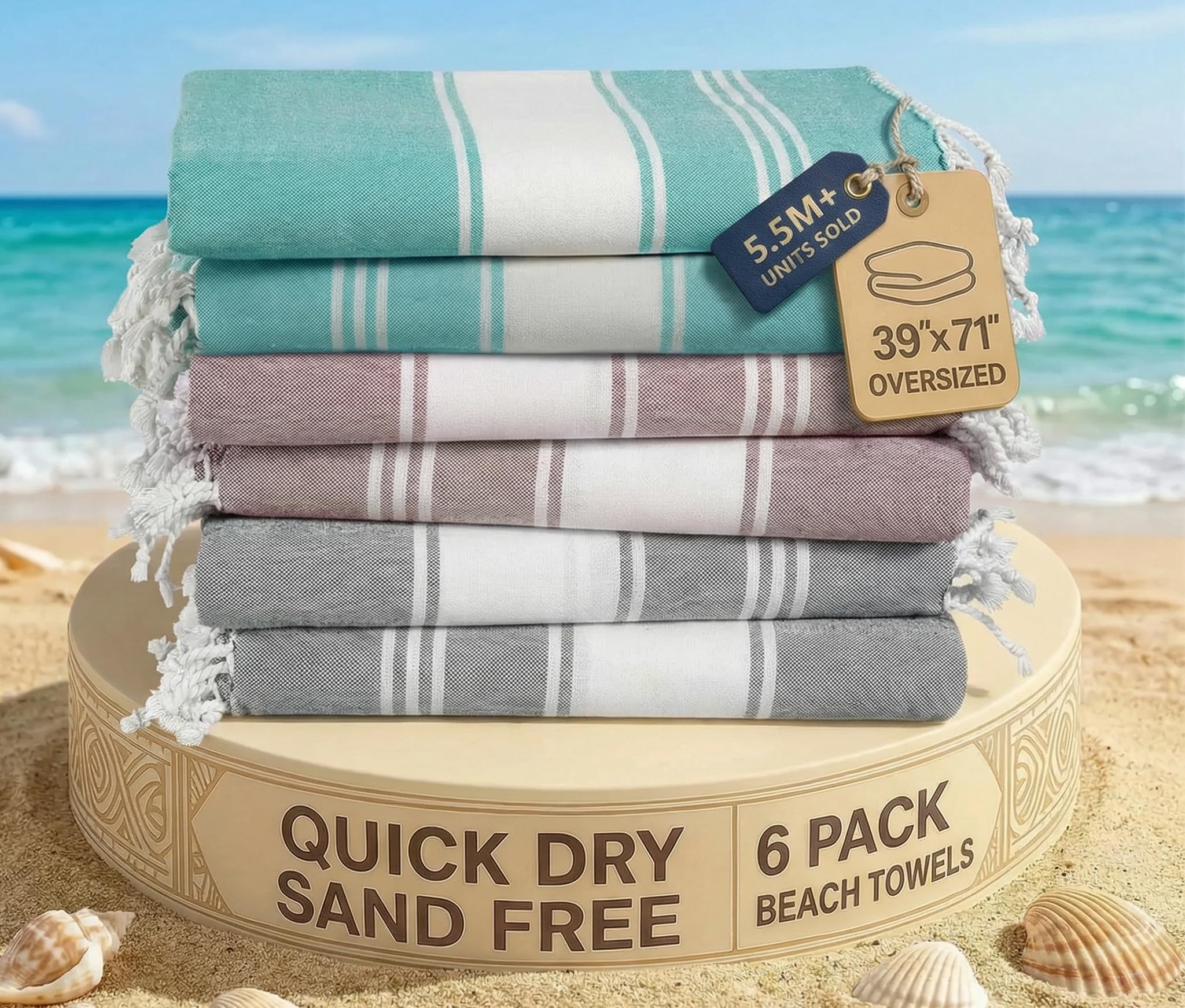 LANE LINEN pool towels six-pack, oversized for poolside lounging and sun protection.