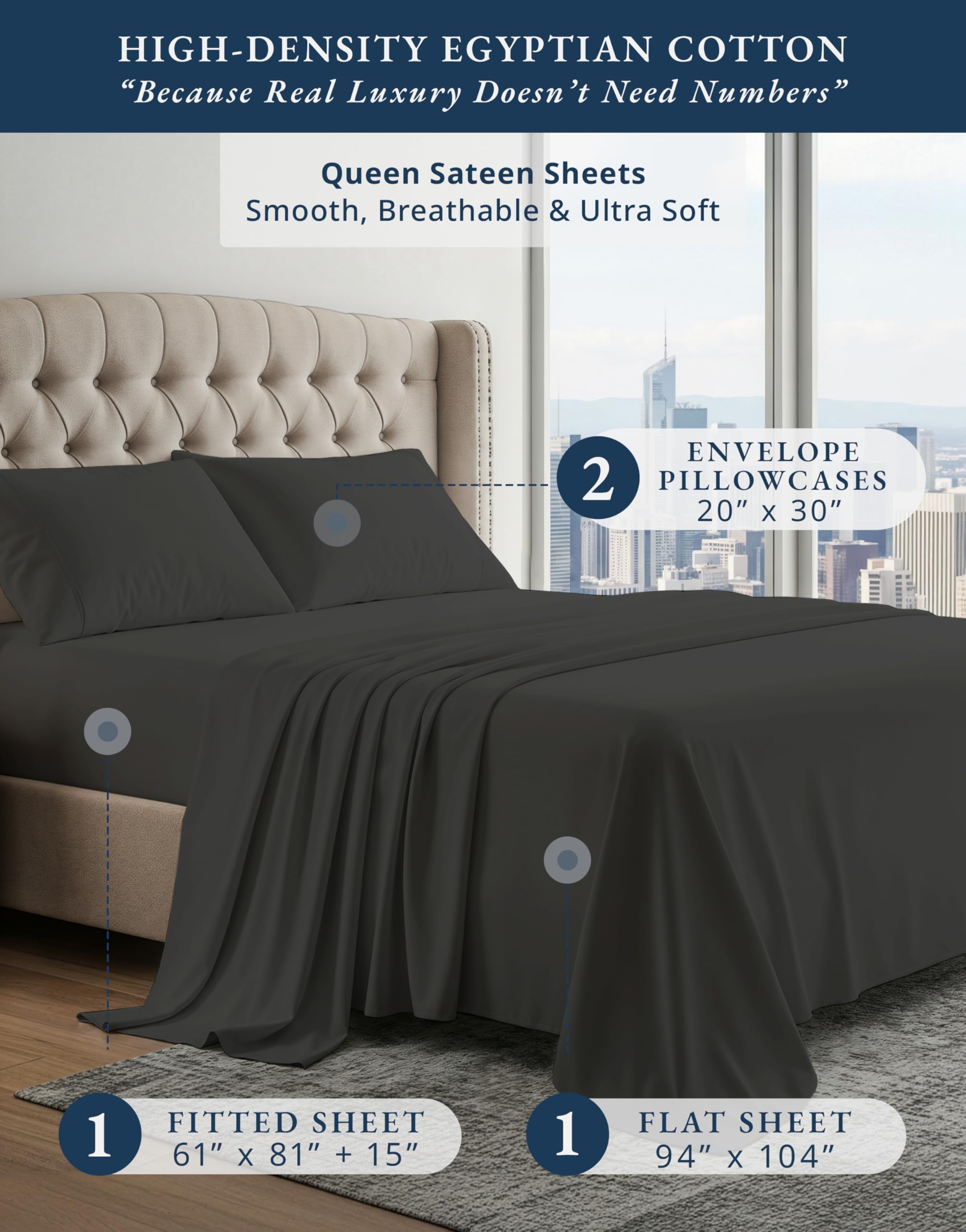 Lane Linen queen fitted sheet with 16-inch deep pockets for a snug fit.