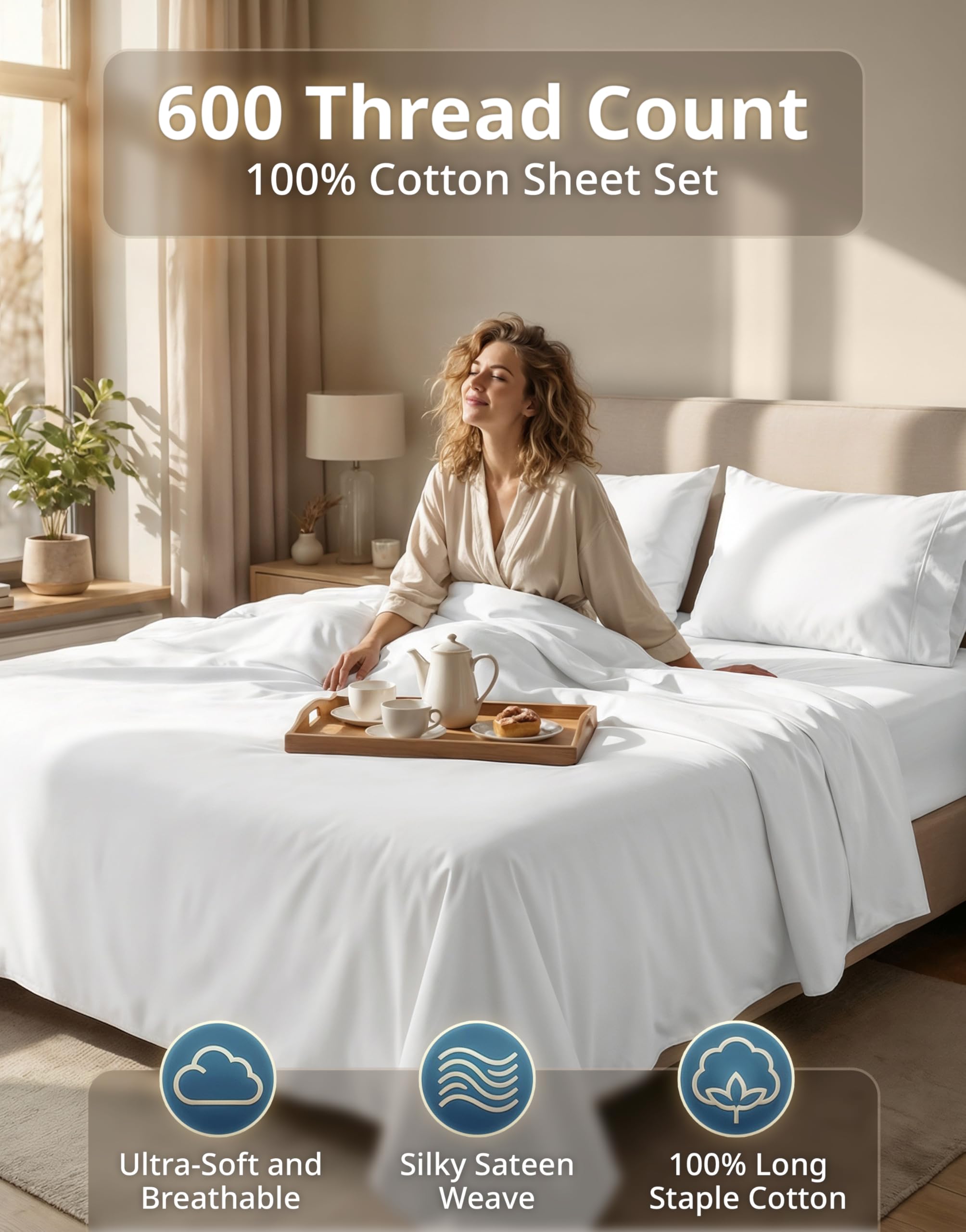 Flat sheet detail shows elegant hem on Lane Linen Queen Sheet Set.