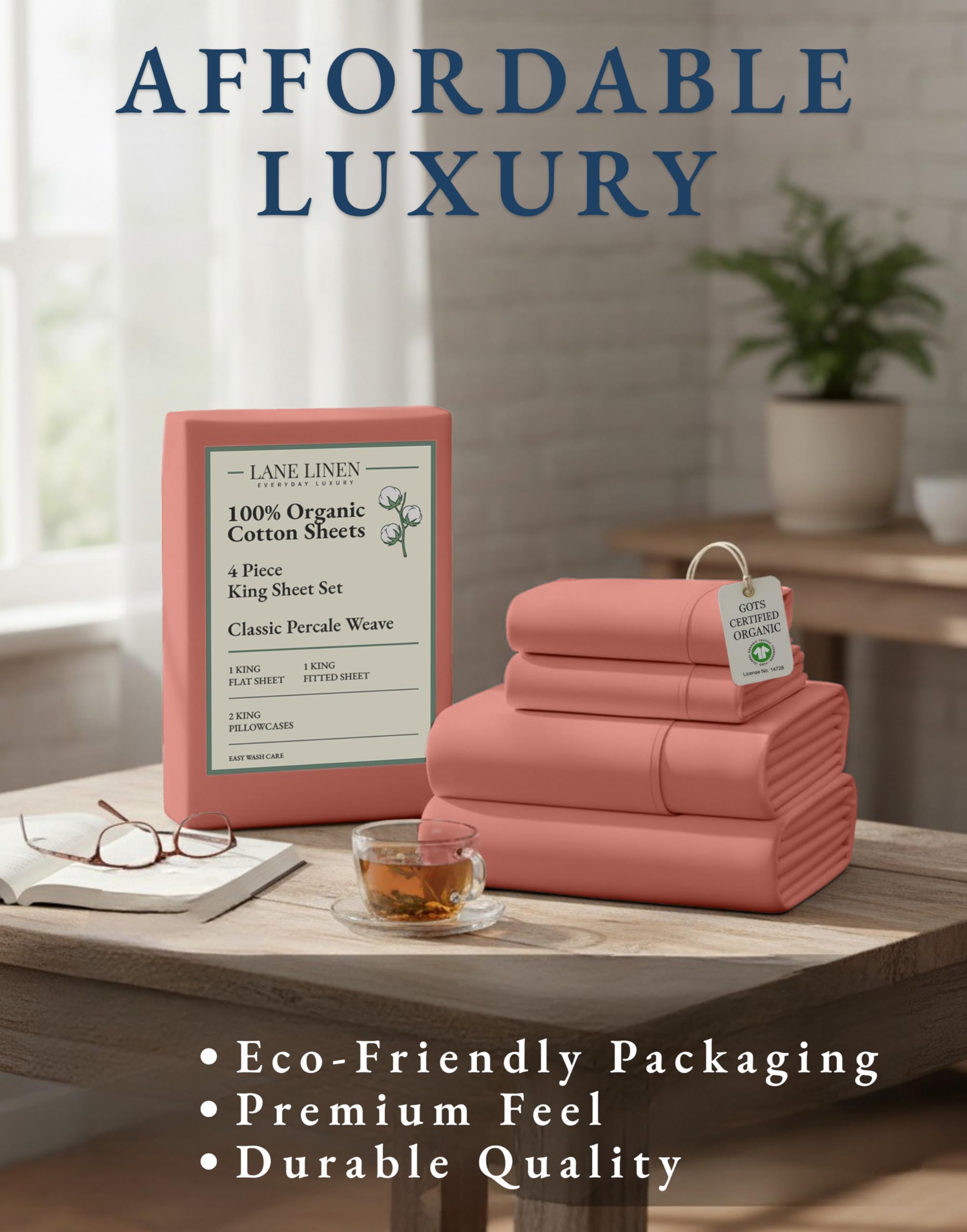 Lane Linen Rose Dawn color on fresh bed enhances calm sleeping environment.