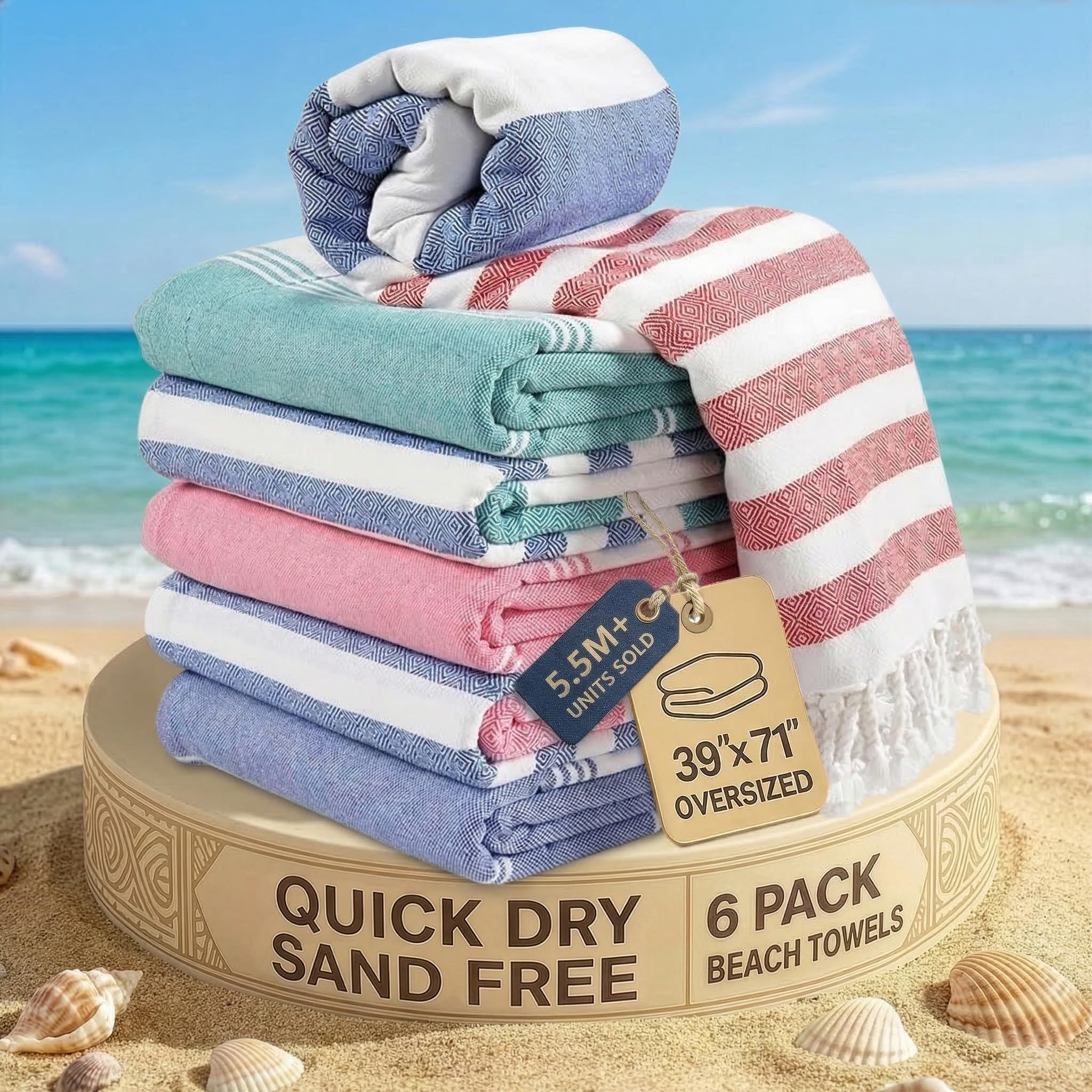 Lane Linen sand-free beach towel with bag for sandy shores