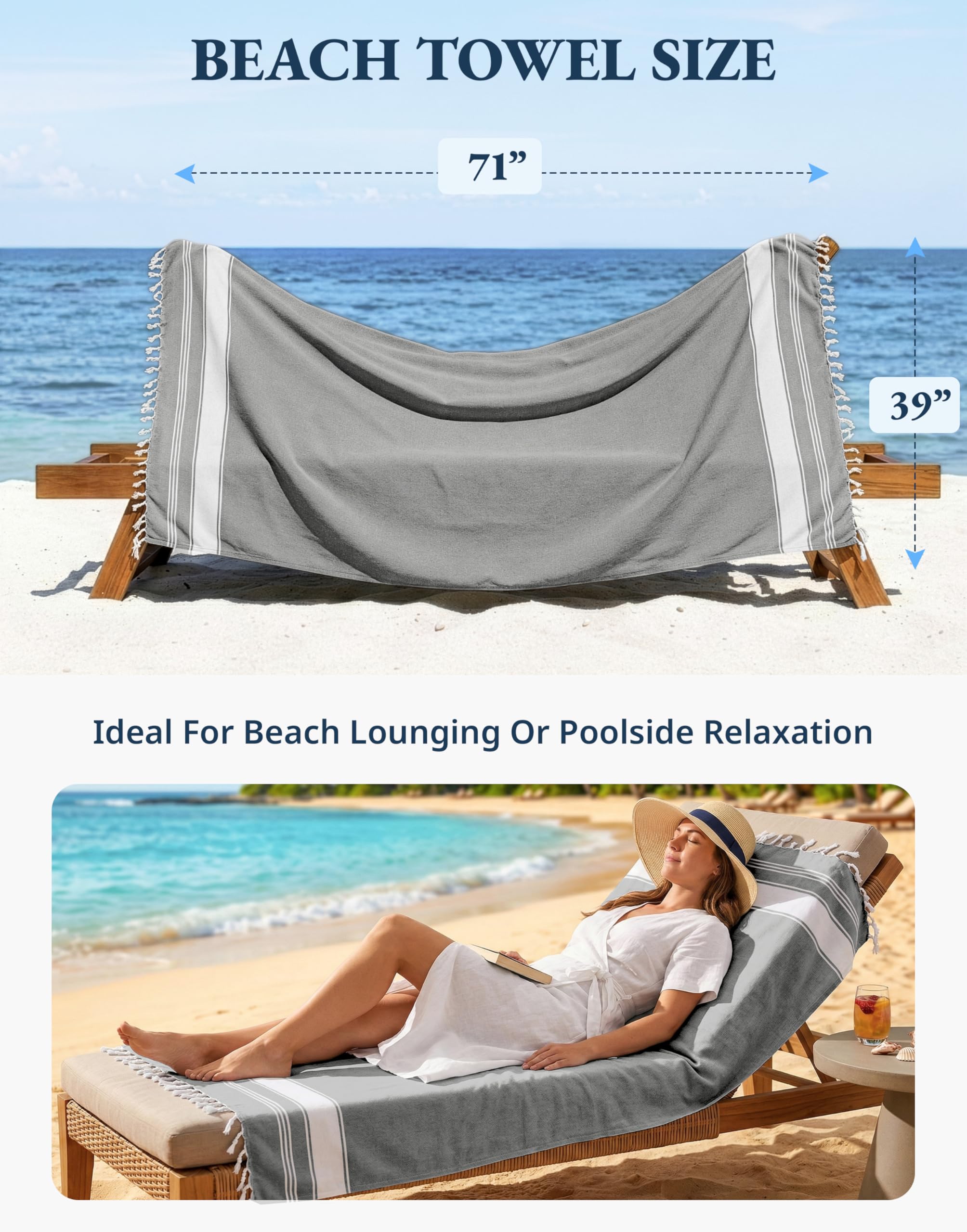 Lane Linen sand-free design reduces sand at edges for easy cleanup.