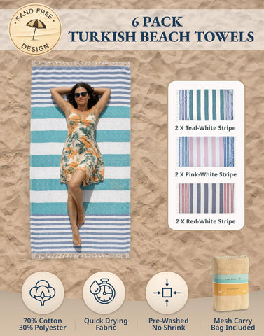 Lane Linen sand-free towel with bag for easy shake-off.