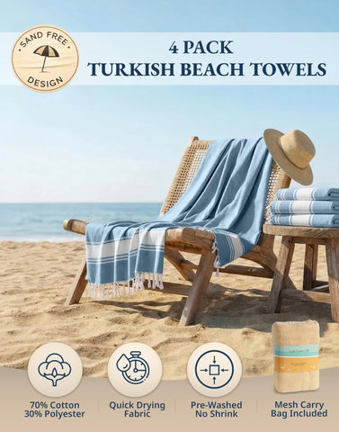 Lane Linen sand-free towel with bag helps shake off sand quickly.