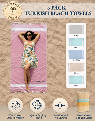 Lane Linen sand-free towel design helps shake off sand at the beach.