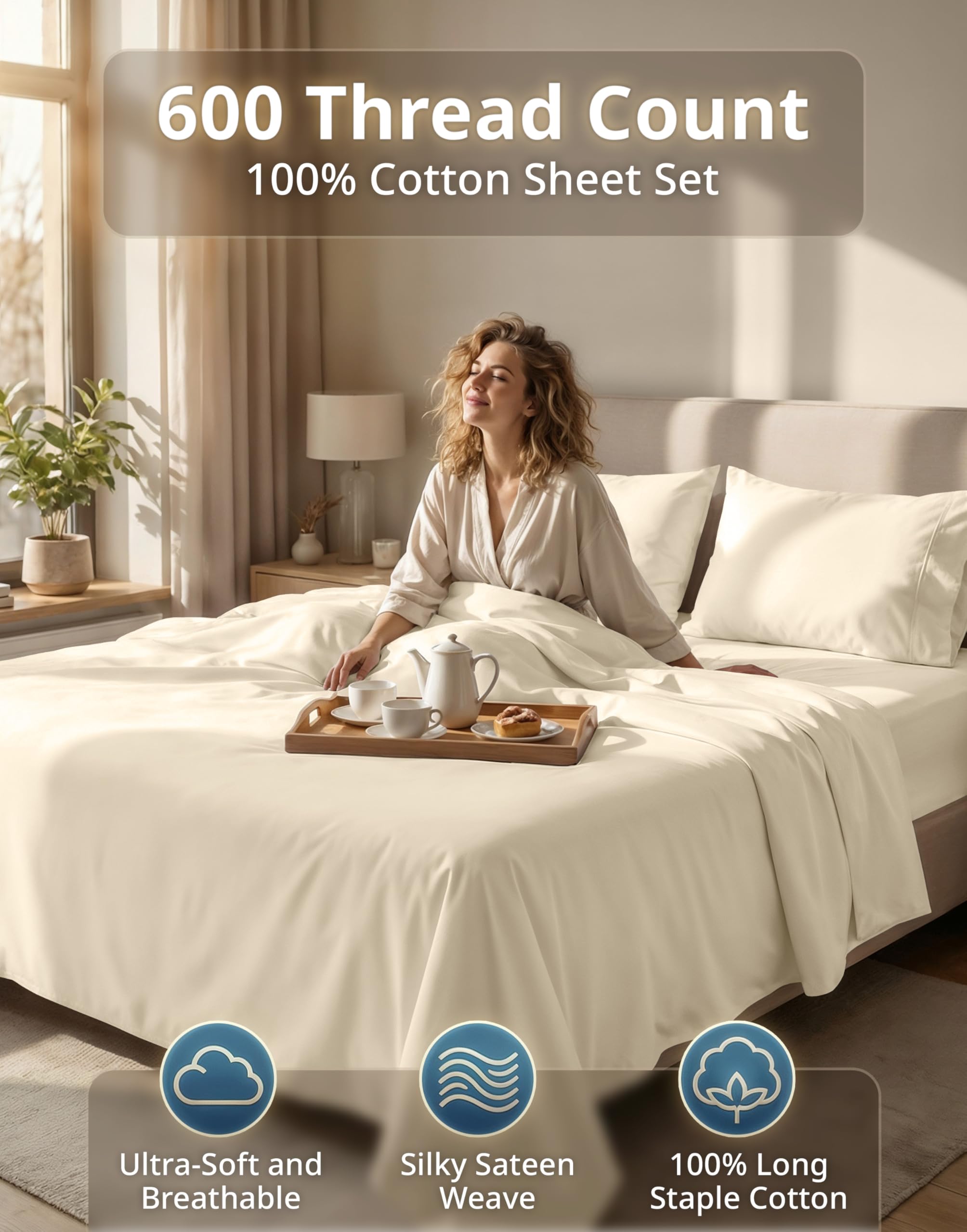 Lane Linen sateen finish bed setup for cool, luxurious nights.