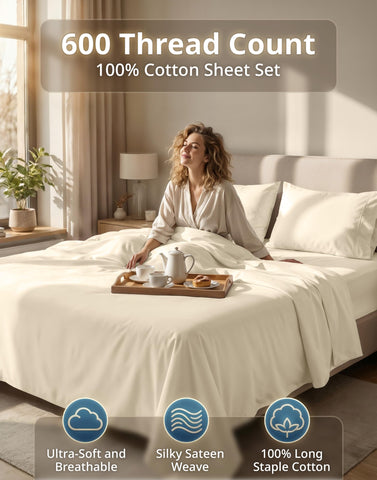 Lane Linen sateen finish bed setup for cool, luxurious nights.