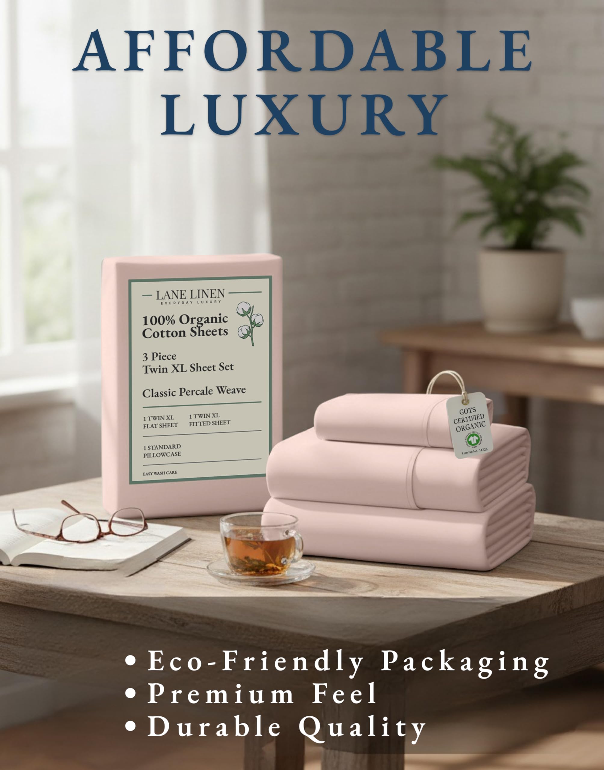 Lane Linen Sepia Rose sheets with elastic-all-around for secure twin-xl fit.