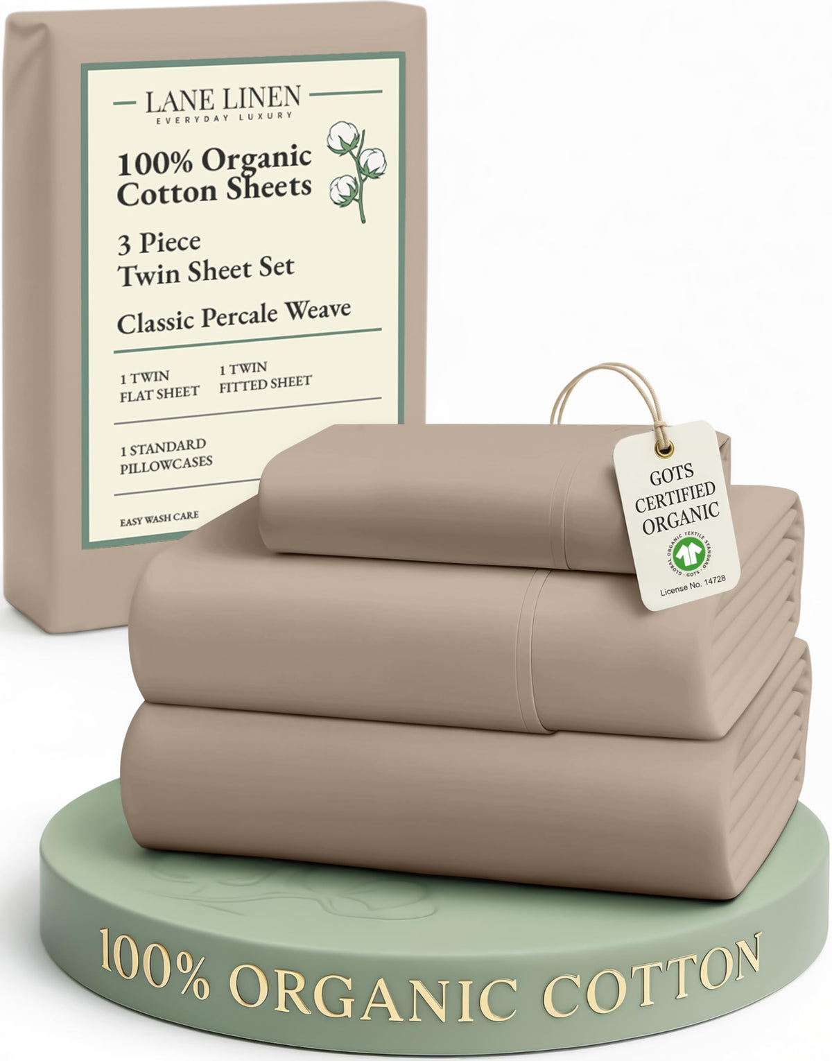 Lane Linen twin taupe flat sheet showing hotel-quality softness and breathable comfort.