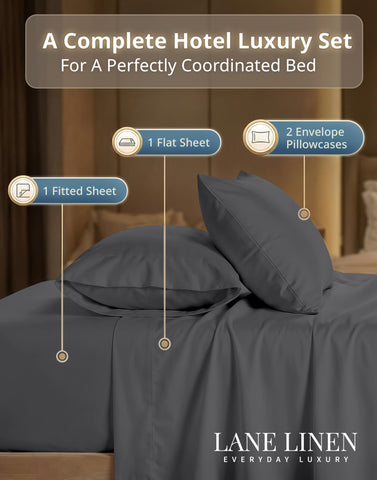 Lane Linen silky sateen finish on fabric suggests luxurious sleep experience