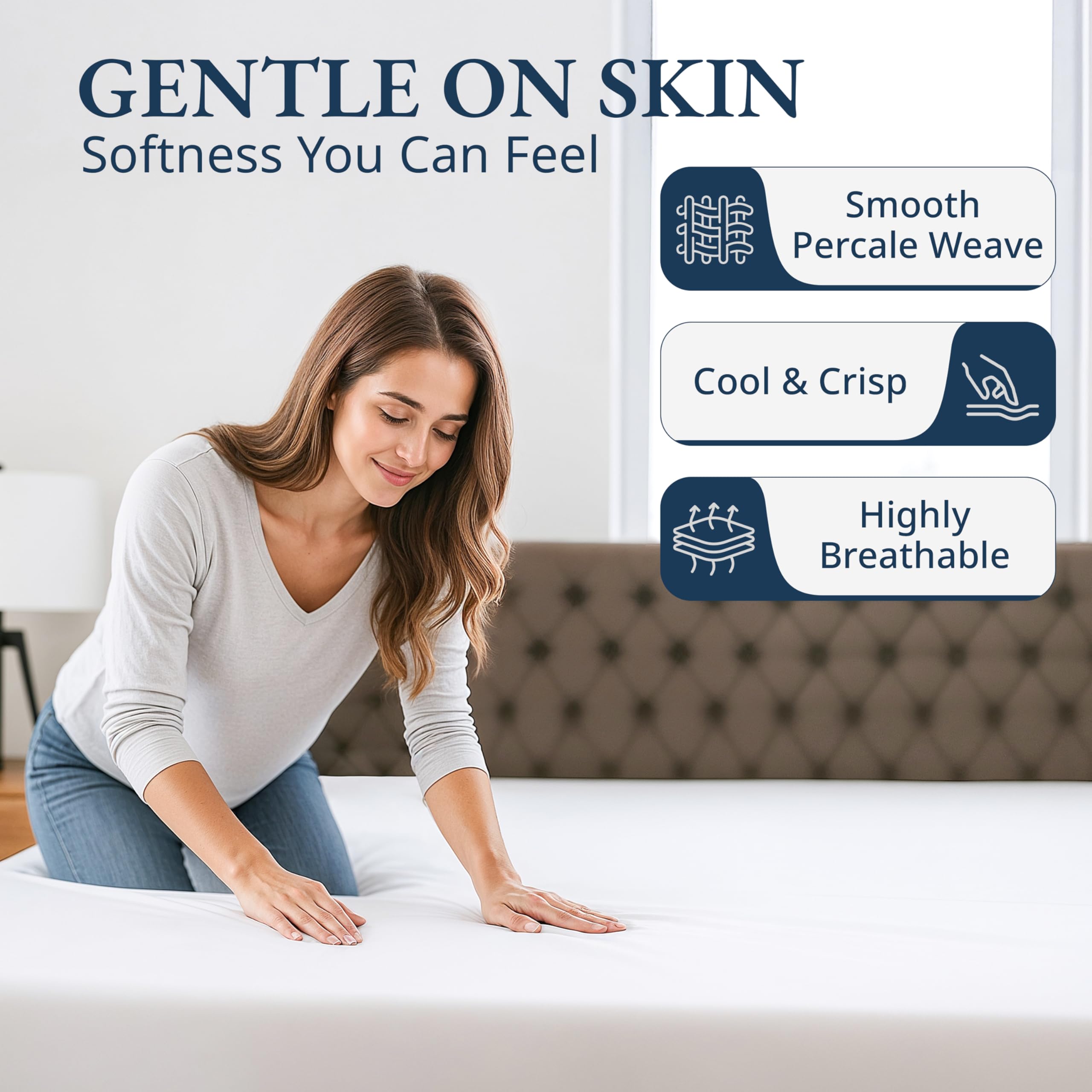 Lane Linen soft smooth cotton fitted sheet showing skin-friendly texture.
