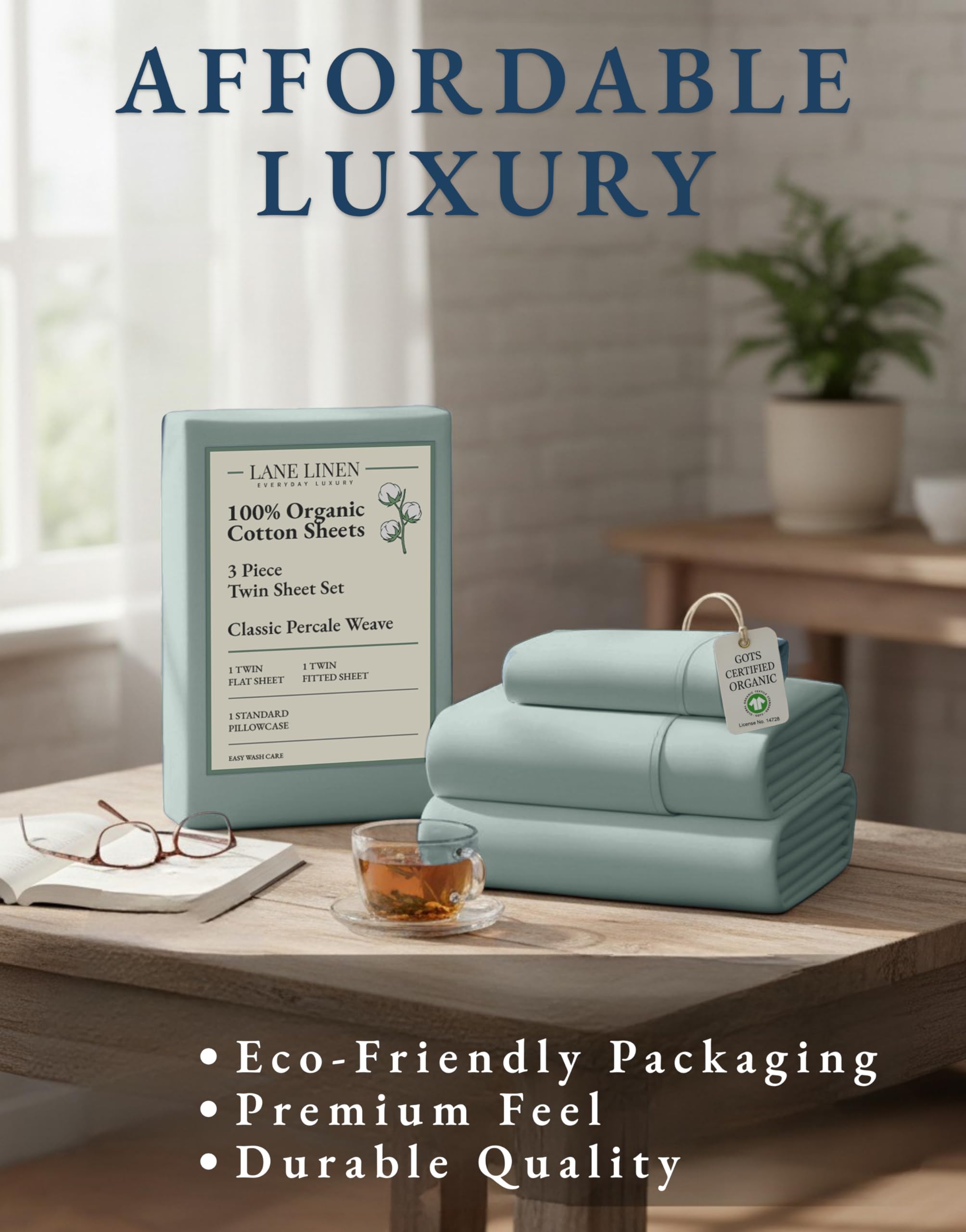 Lane Linen three-piece set displayed for complete twin bedding setup