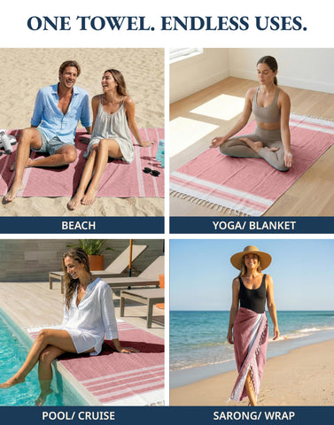 Lane Linen towel worn as a sarong by a beachgoer