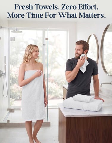 Lane Linen towel set in white displays timeless style and decor compatibility