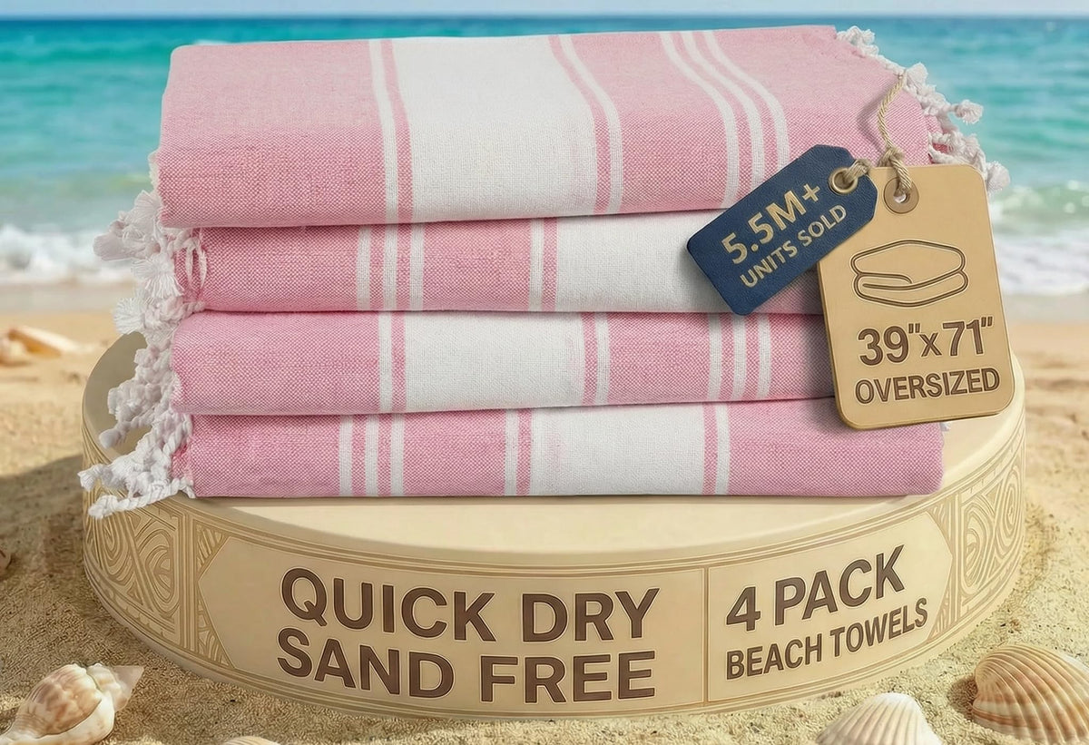 Lane Linen candy pink towel folded for compact packing and easy travel use