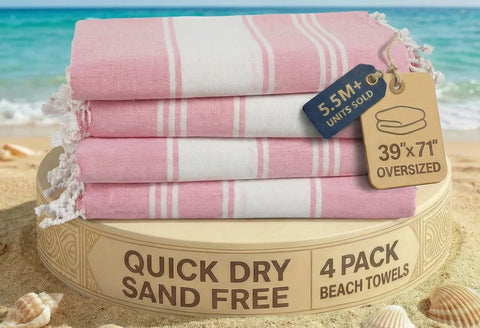 Lane Linen candy pink towel folded for compact packing and easy travel use