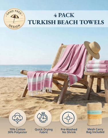 Lane Linen sand free design towel shown on the beach for quick sand removal