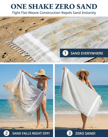 LANE LINEN Turkish Beach Towels 12-pack multipurpose-use scene shows towel as sarong or blanket