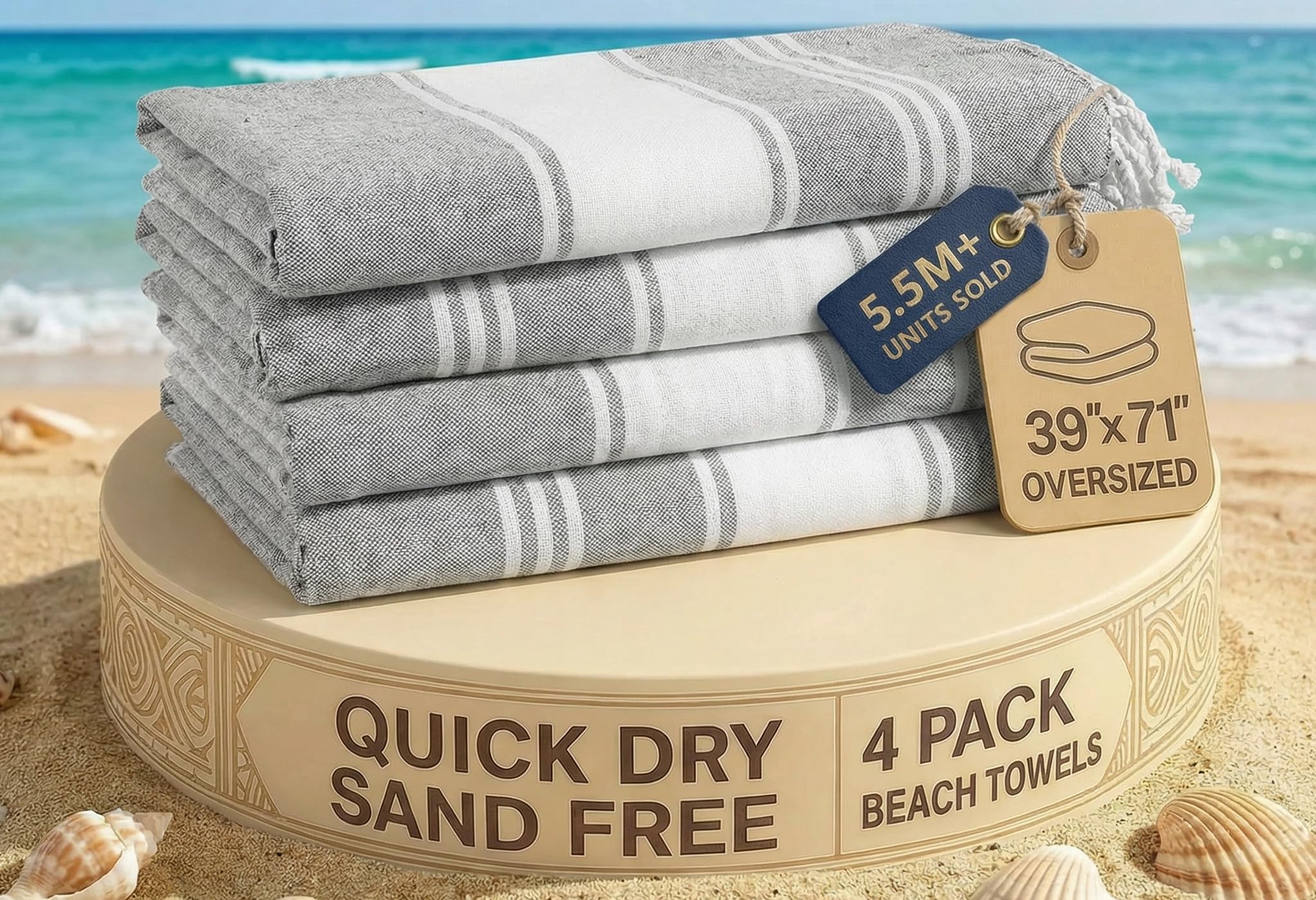 Lane Linen Turkish Beach Towel, oversized 39x71, ideal for lounging and quick drying after swimming.