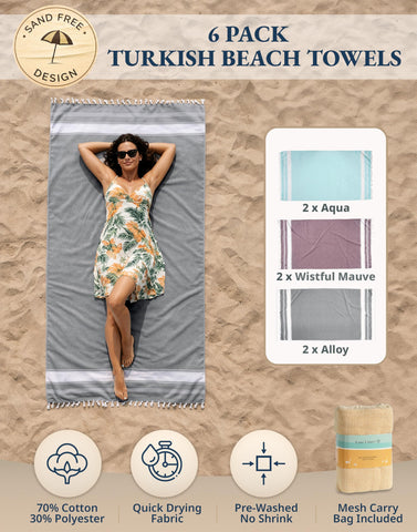 LANE LINEN Turkish beach towels prewashed for quick-dry days at the shore.