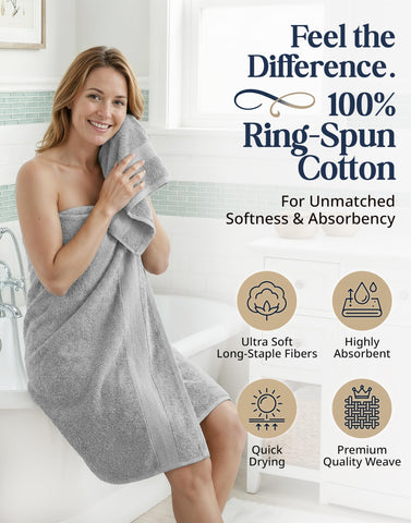 LANE LINEN Turkish towel set in grey bath towels folded for display