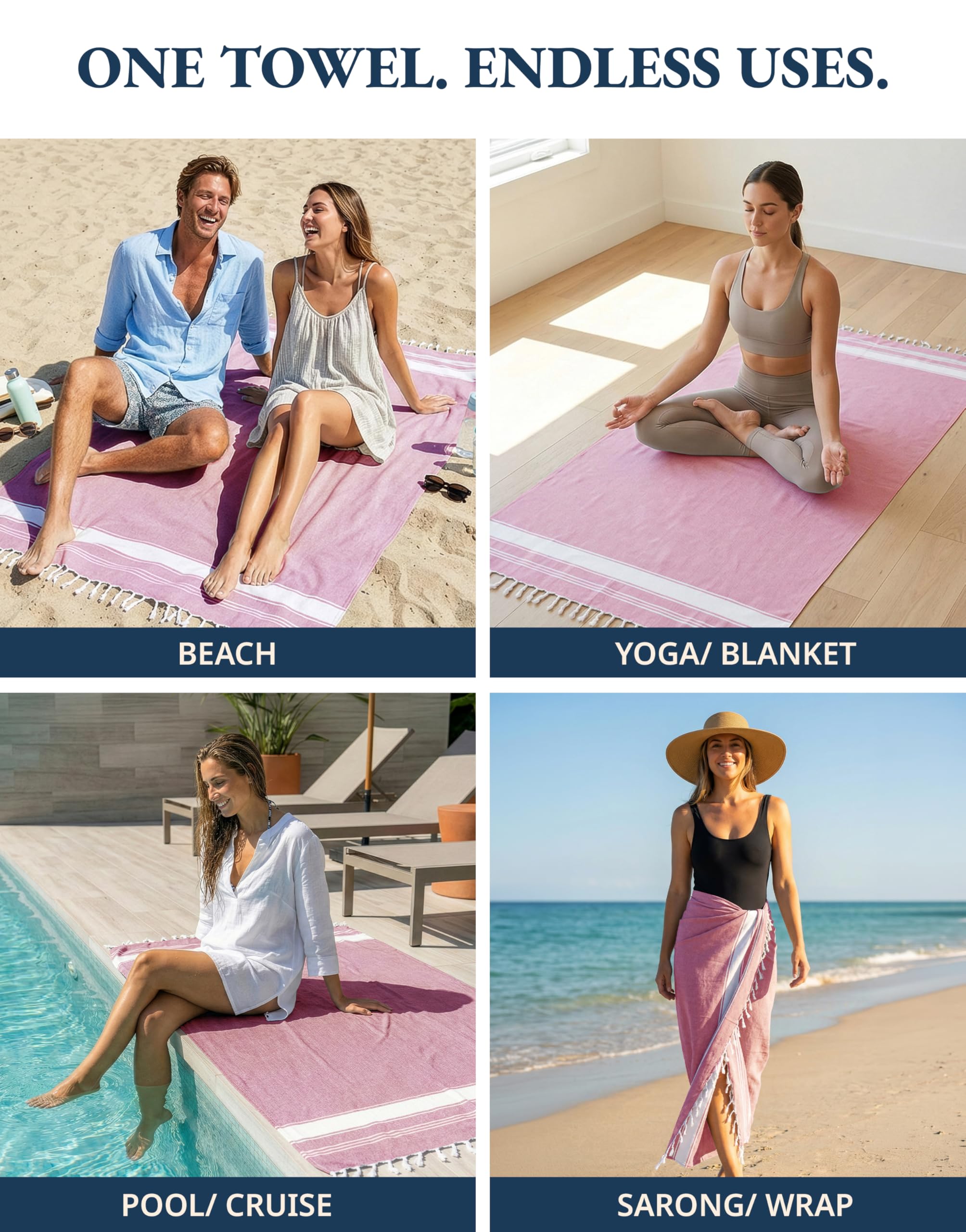 Lane Linen multipurpose towel serves as sarong, wrap, or picnic blanket.