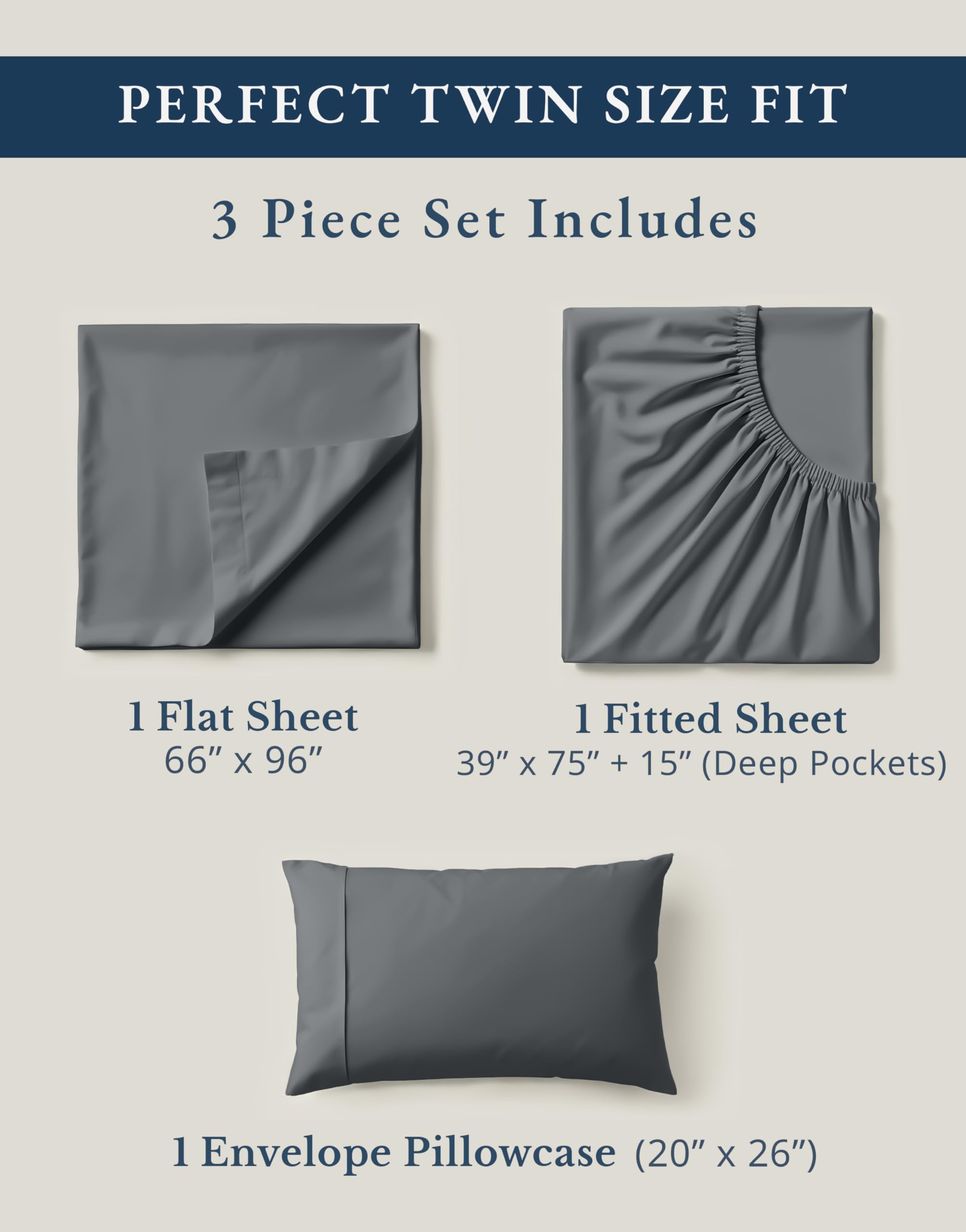 Fitted twin sheet with all-around elastic for secure mattress fit