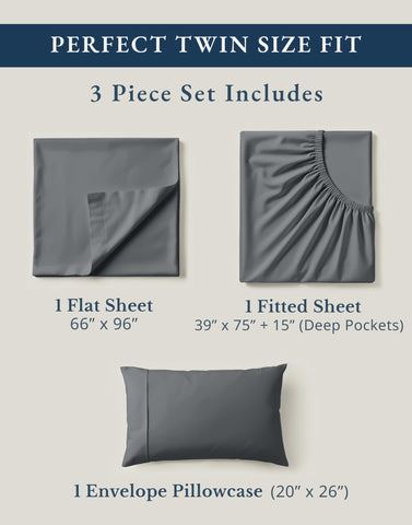 Fitted twin sheet with all-around elastic for secure mattress fit