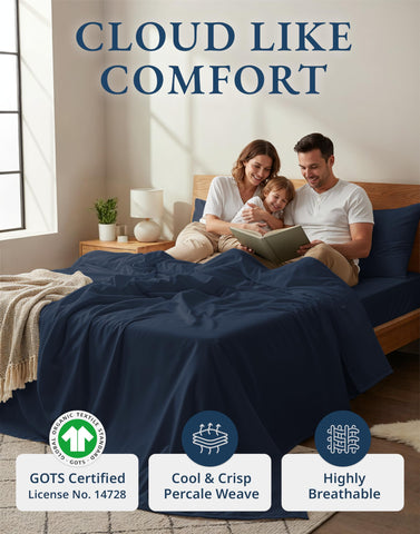 LANE LINEN twin fitted sheet navy with deep pockets for secure fit.