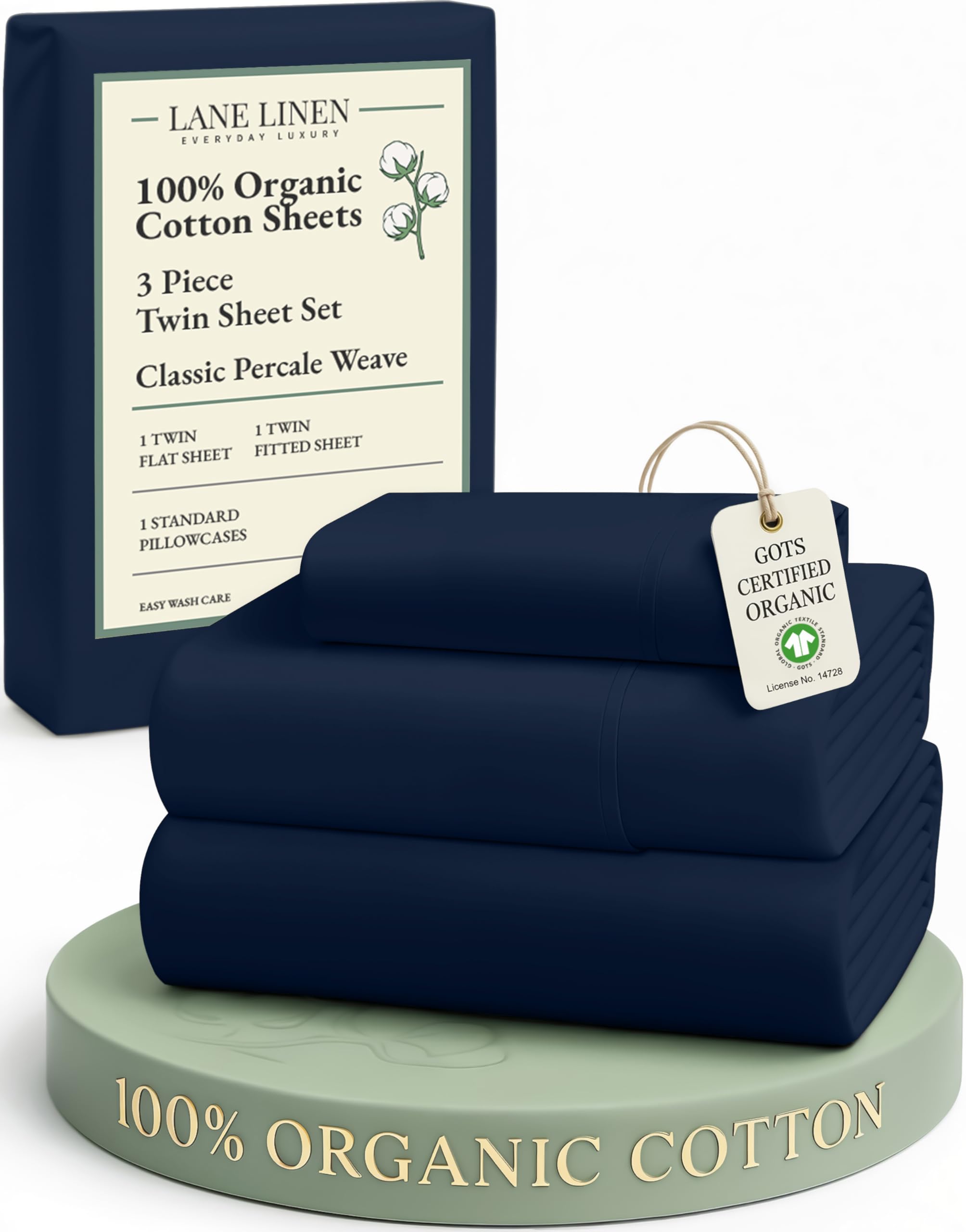 LANE LINEN twin flat sheet navy with soft percale weave and breathable comfort.