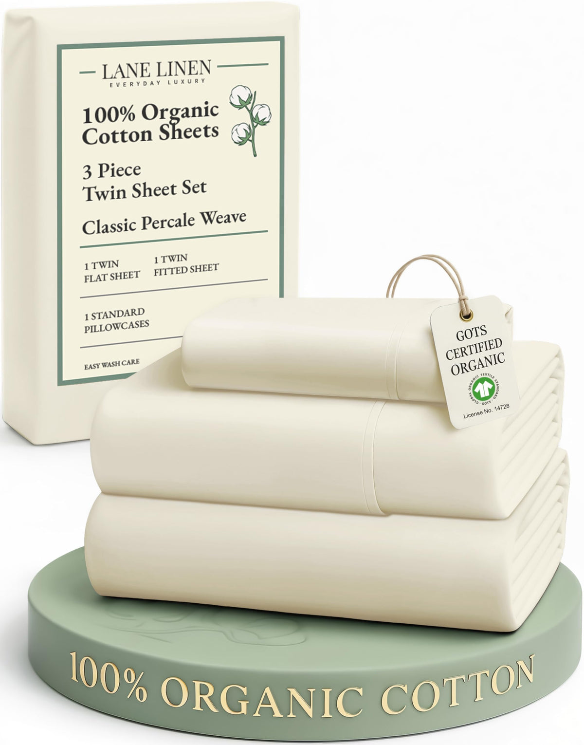 Lane Linen twin flat sheet shows breathable 100% organic cotton for hotel-style comfort.