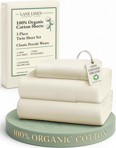 Lane Linen twin flat sheet shows breathable 100% organic cotton for hotel-style comfort.