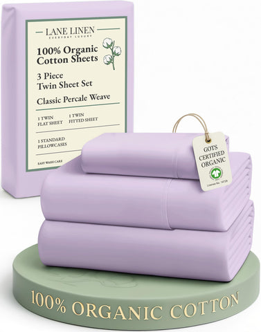 Lane Linen twin sheet set Orchid Petal front view emphasizes breathable percale comfort
