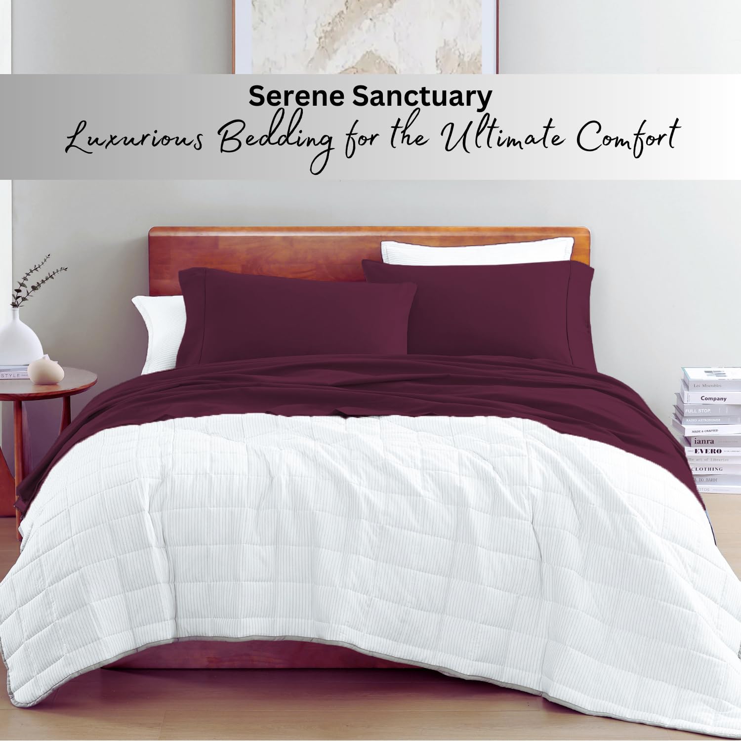 Lane Linen Windsor Wine full-size sheet set adding vibrant color to bed