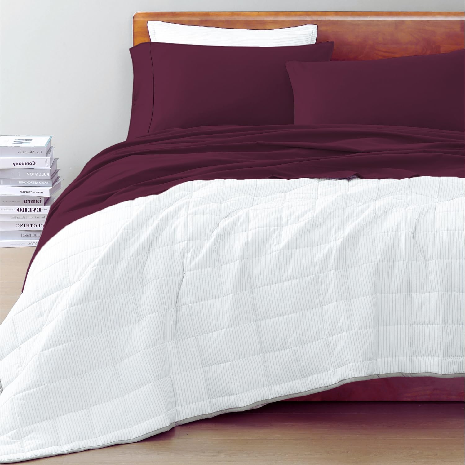 Lane Linen Windsor Wine machine-wash safe sheets simplify home care.