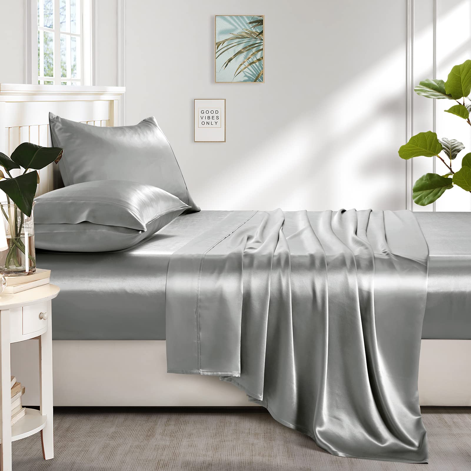 Lanest Housing Silk Satin Sheets fit mattresses up to 14 inches.