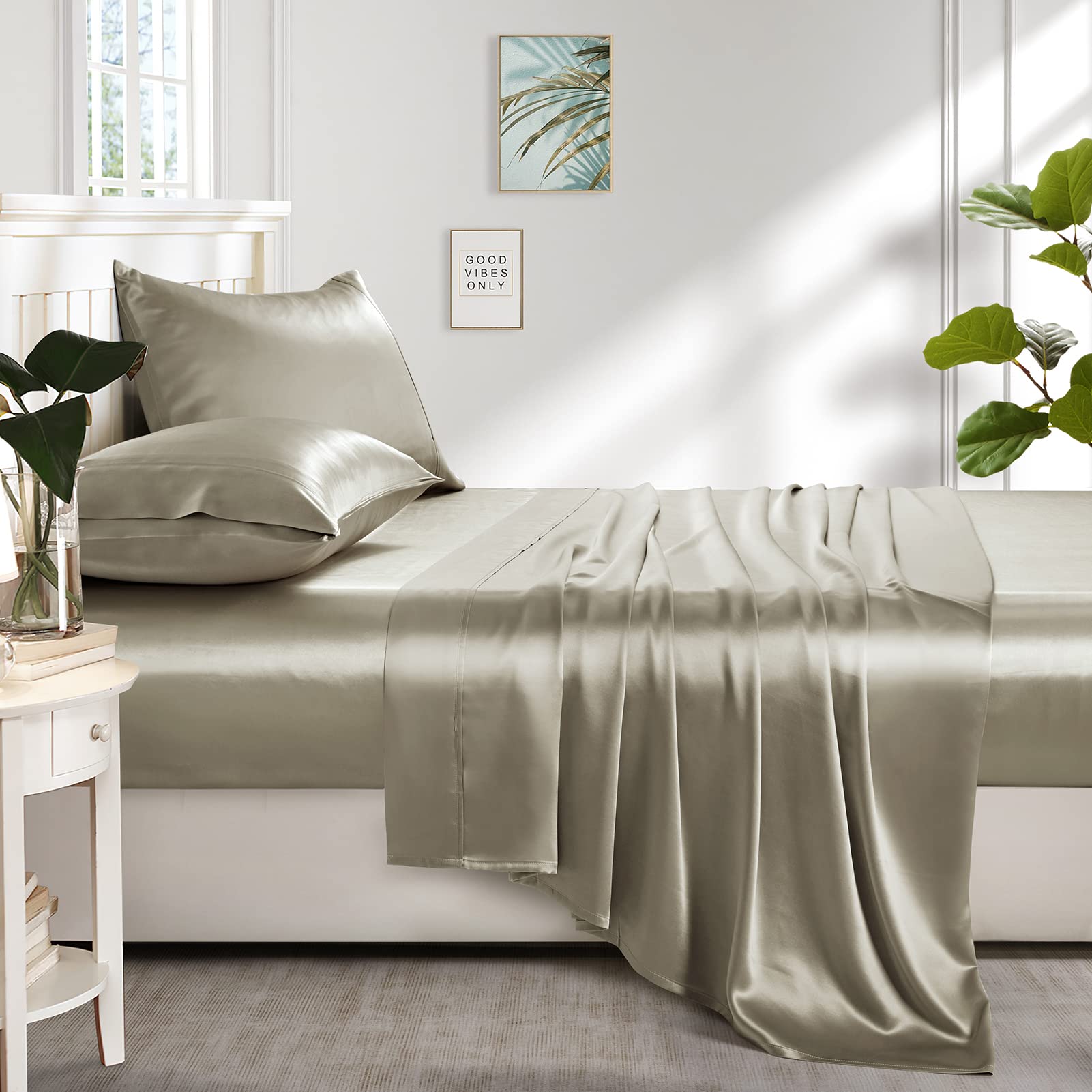 Lanest Housing Silk Satin Sheets in bedroom setting showcasing luxury and comfort