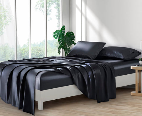 Lanest Housing Silk Satin Sheets close-up shows lustrous satin finish.