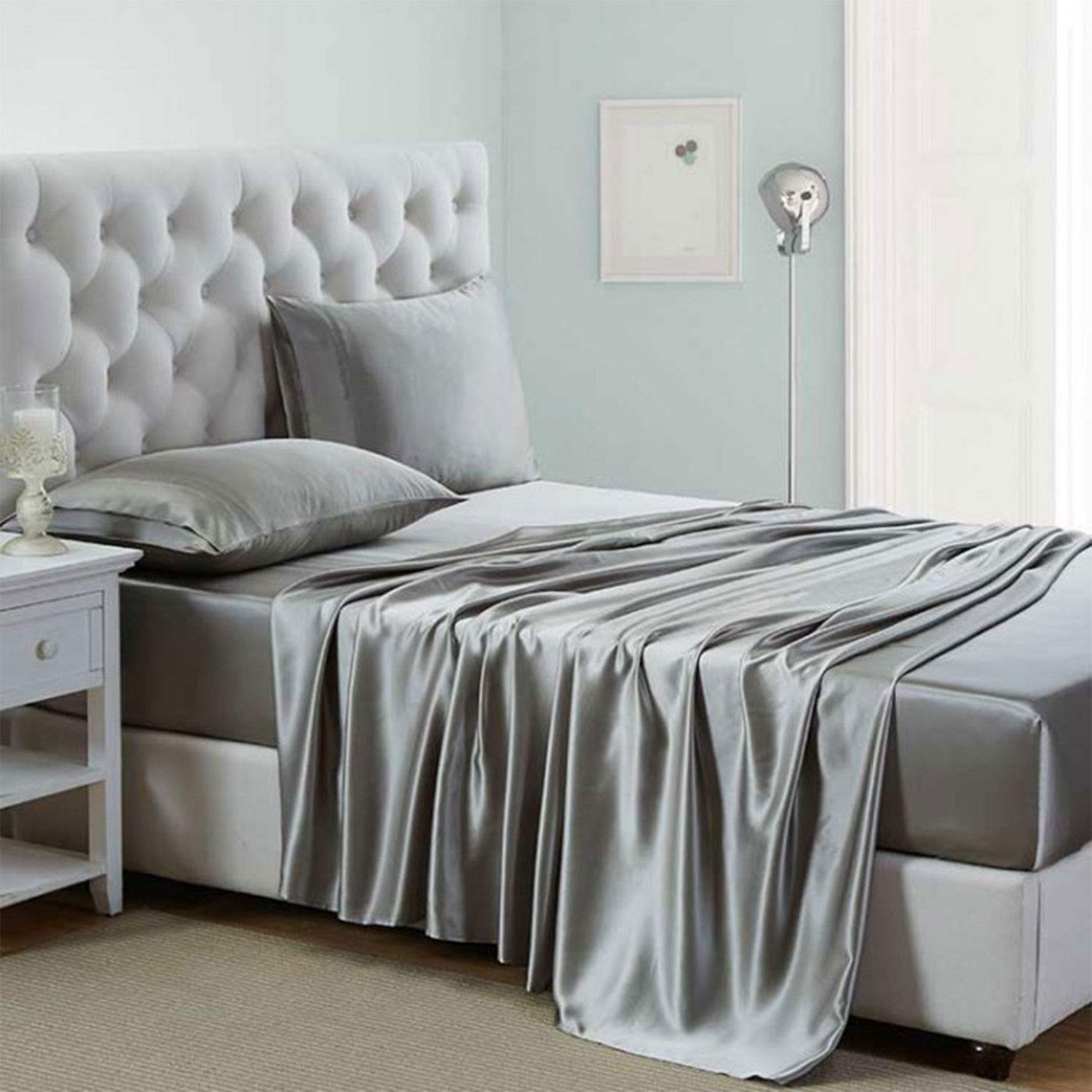 Lanest Housing Silk Satin Sheets with deep-pocket king fit for secure mattress grip.